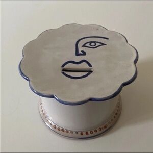 Vintage Redware Taste Setter Sigma Folk Art 1/2 Face Bank Hand painted